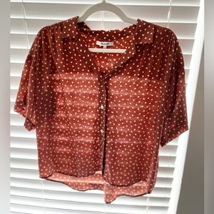 100% Silk - Madewell Silk Camp Shirt, Inkwell Dots - Women’s M